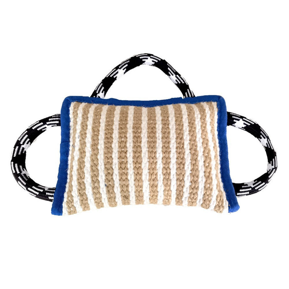 JMT-883018 Interactive Dog Jute Bite Pillow with 3 Handles for Tug-of-War Play and Training, Medium to Large Dogs