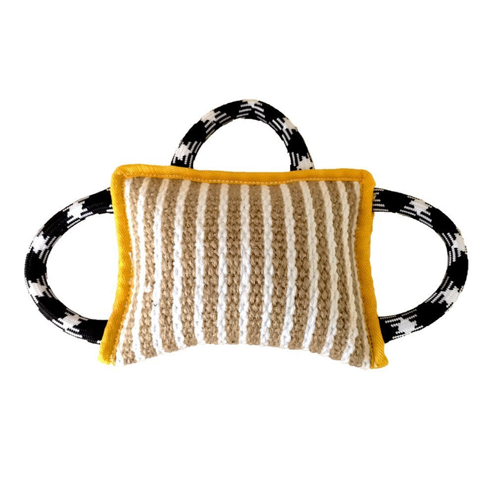 JMT-883018 Interactive Dog Jute Bite Pillow with 3 Handles for Tug-of-War Play and Training, Medium to Large Dogs