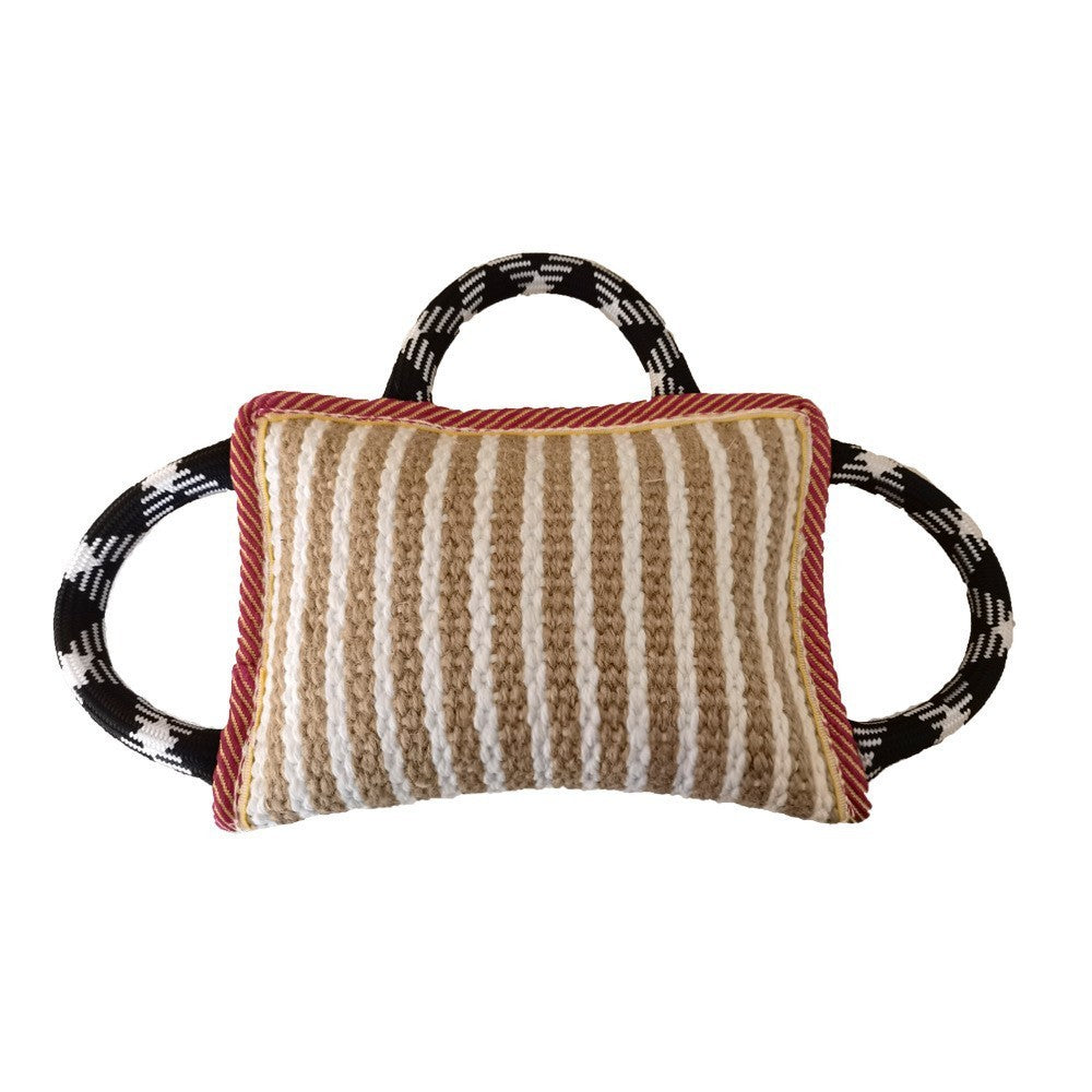 JMT-883018 Interactive Dog Jute Bite Pillow with 3 Handles for Tug-of-War Play and Training, Medium to Large Dogs