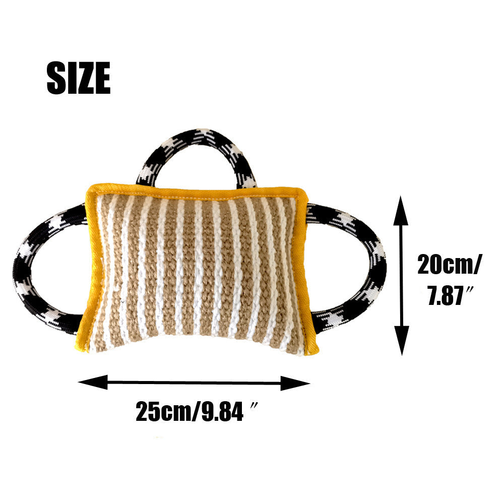 JMT-883018 Interactive Dog Jute Bite Pillow with 3 Handles for Tug-of-War Play and Training, Medium to Large Dogs