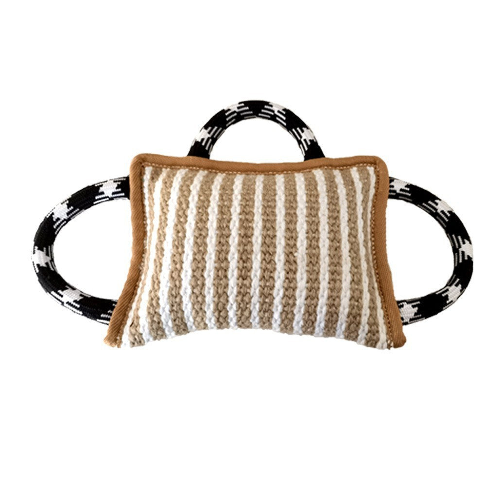 JMT-883018 Interactive Dog Jute Bite Pillow with 3 Handles for Tug-of-War Play and Training, Medium to Large Dogs