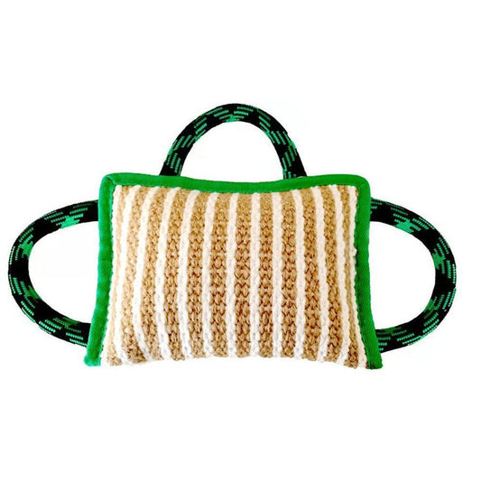 JMT-883018 Interactive Dog Jute Bite Pillow with 3 Handles for Tug-of-War Play and Training, Medium to Large Dogs