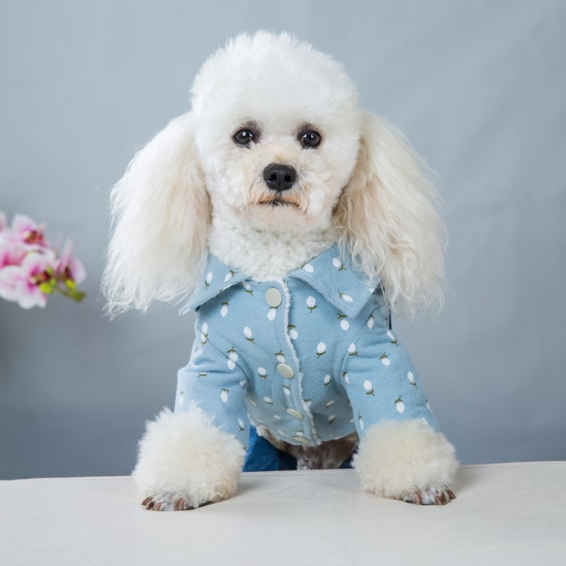 JMT-884298 Winter Casual Padded Dog Clothes for Puppies in Gray and Light Blue