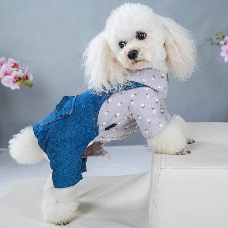 JMT-884298 Winter Casual Padded Dog Clothes for Puppies in Gray and Light Blue
