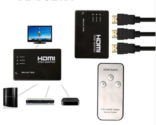 JMT-885002 3-Port HDMI Switch with IR Remote Control for 1080P HD Video and Audio Output
