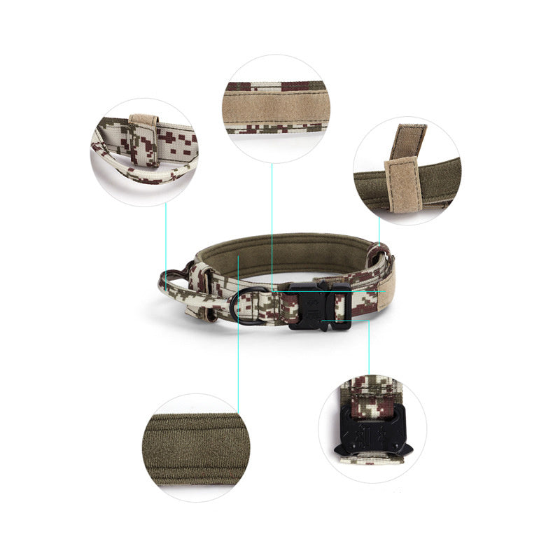 JMT-885642 Adjustable Tactical Dog Collar with Traction Rope for Medium to Large Breeds