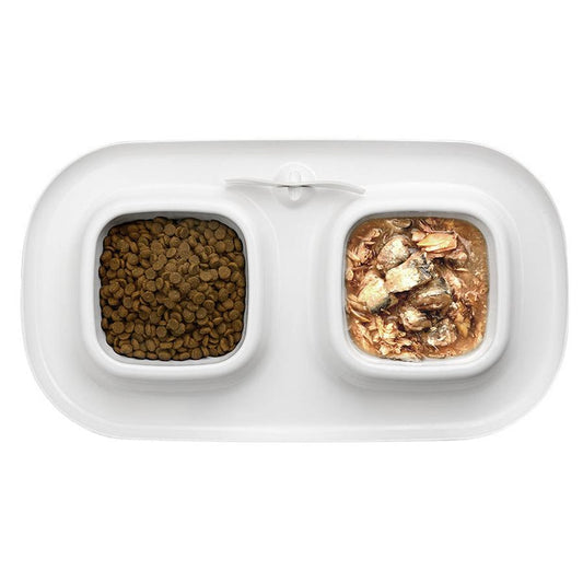 JMT-886154 Double Cat Bowl in Milky White - Plastic Material for Feeding