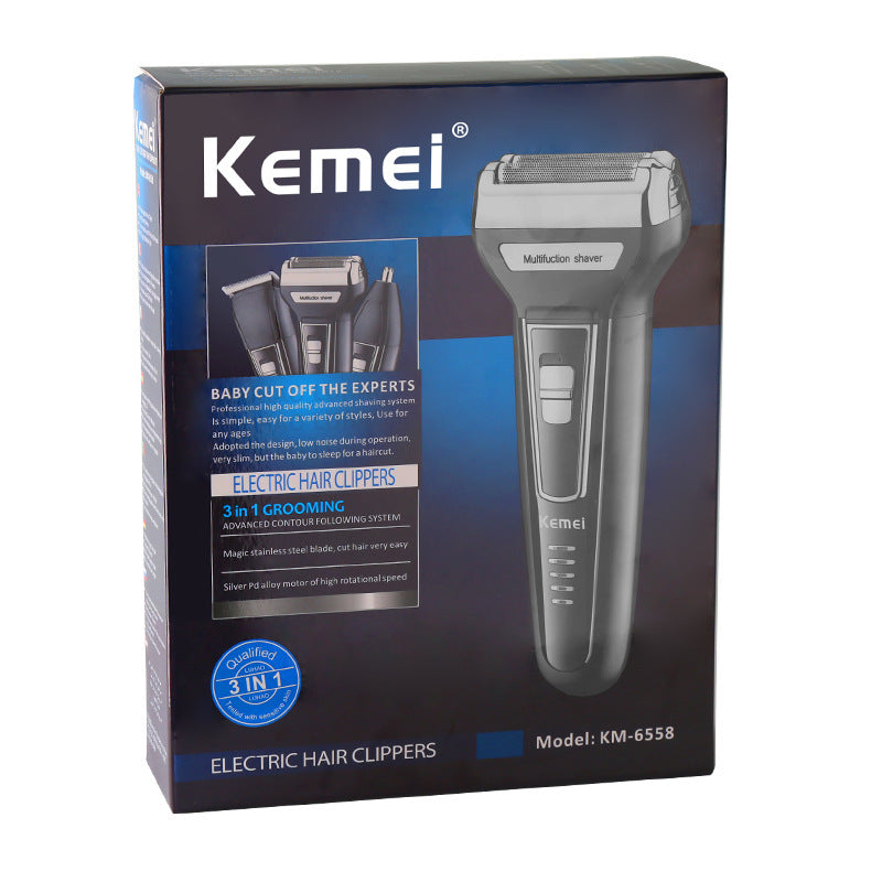 JMT-886218 Electric Shaver Set with Nose Hair Trimmer and Cleaning Accessories - Black, Rechargeable, Compact Design