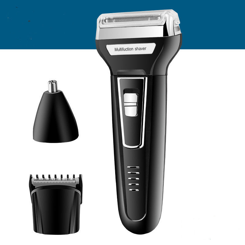 JMT-886218 Electric Shaver Set with Nose Hair Trimmer and Cleaning Accessories - Black, Rechargeable, Compact Design