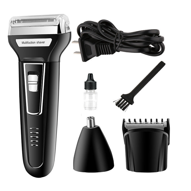 JMT-886218 Electric Shaver Set with Nose Hair Trimmer and Cleaning Accessories - Black, Rechargeable, Compact Design