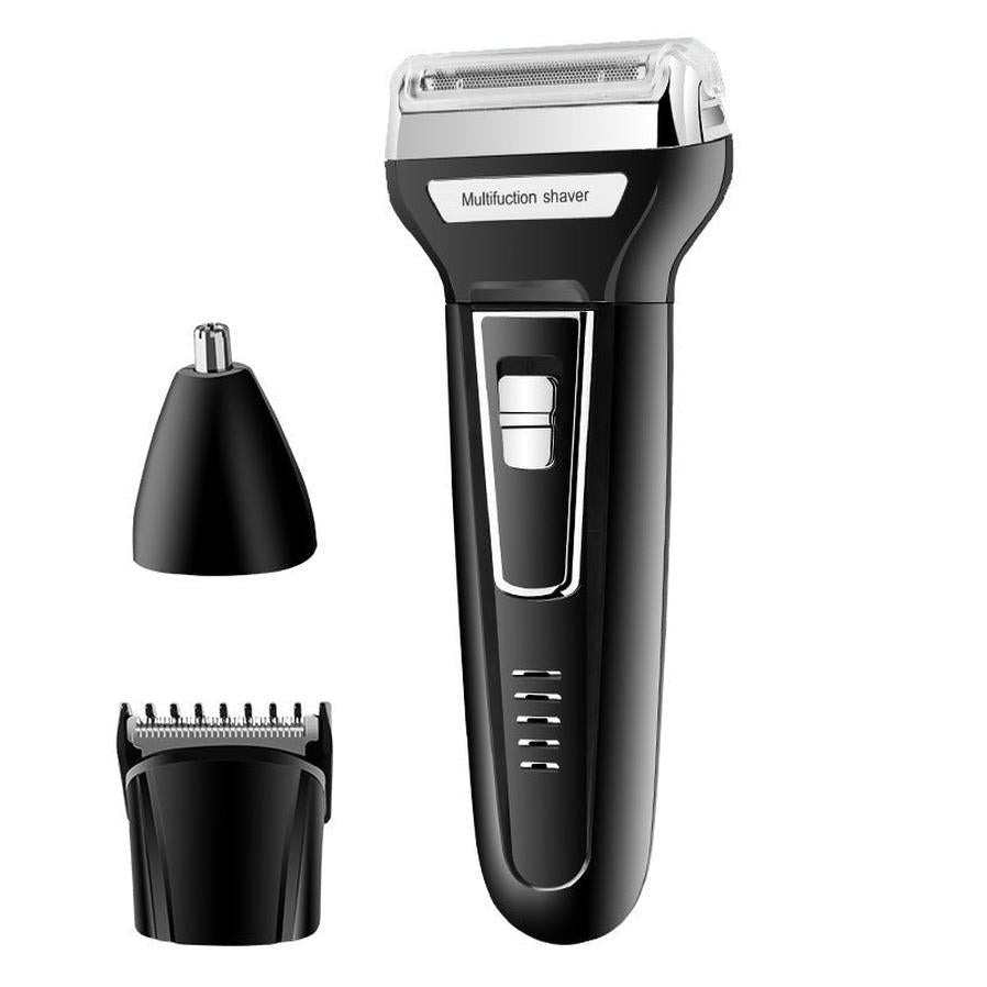 JMT-886218 Electric Shaver Set with Nose Hair Trimmer and Cleaning Accessories - Black, Rechargeable, Compact Design