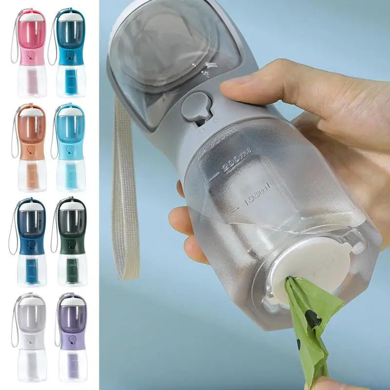 JMT-886666 Portable 3-in-1 Pet Water Bottle with Food Compartment and Waste Bag Holder