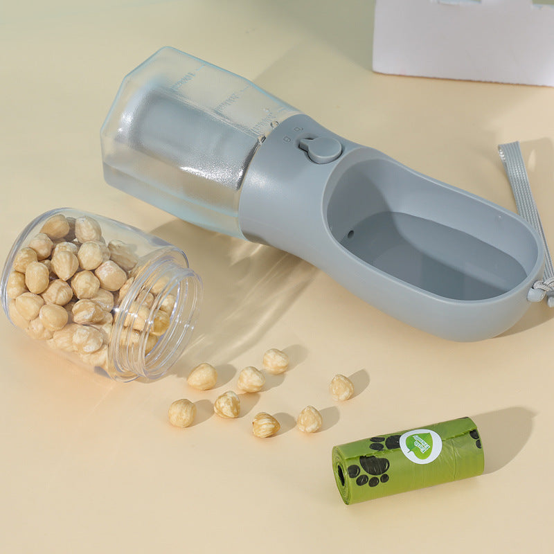 JMT-886666 Portable 3-in-1 Pet Water Bottle with Food Compartment and Waste Bag Holder