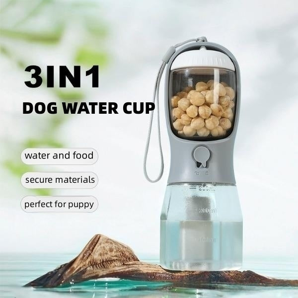 JMT-886666 Portable 3-in-1 Pet Water Bottle with Food Compartment and Waste Bag Holder