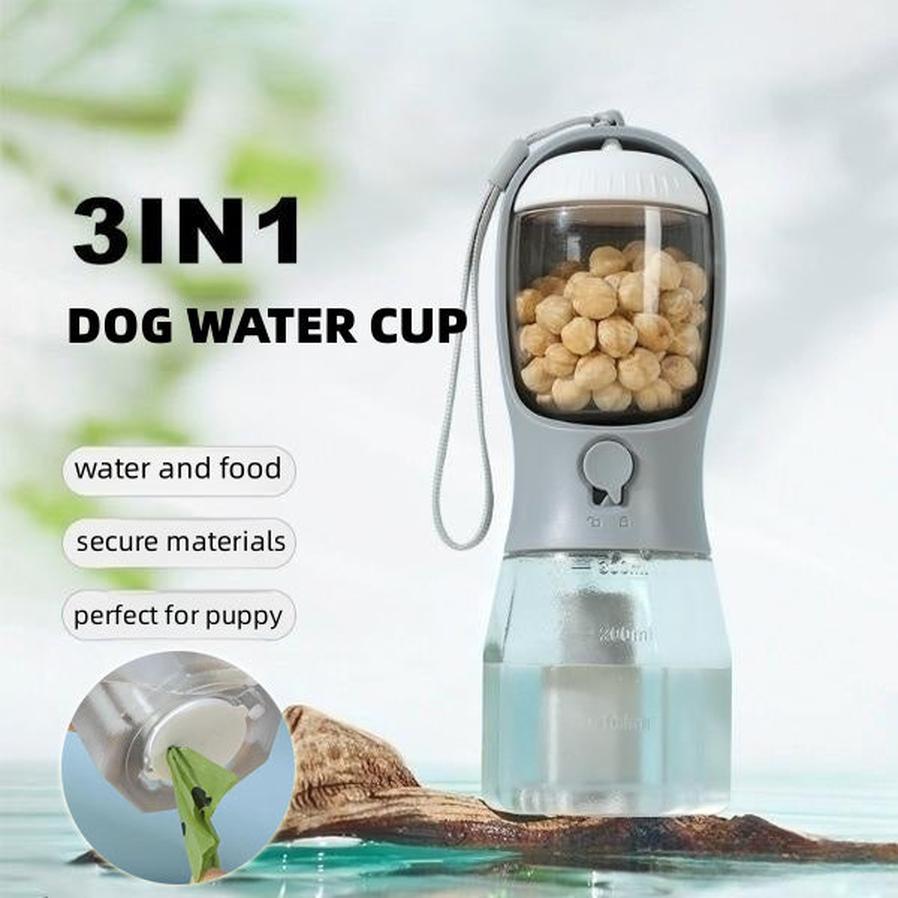 JMT-886666 Portable 3-in-1 Pet Water Bottle with Food Compartment and Waste Bag Holder