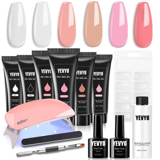 JMT-887434 Poly Gel Nail Extension Kit with UV Light – Includes 6 Coloring Gels, Base & Top Coat, Dual Forms, and Tools for Easy DIY Manicure