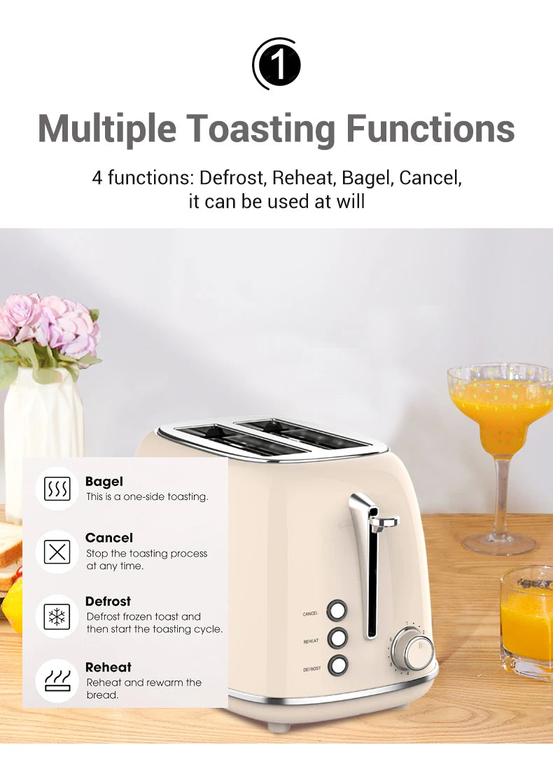 JMT-887946 Stainless Steel Retro 2-Slice Bread Toaster for Perfect Breakfast Toasts