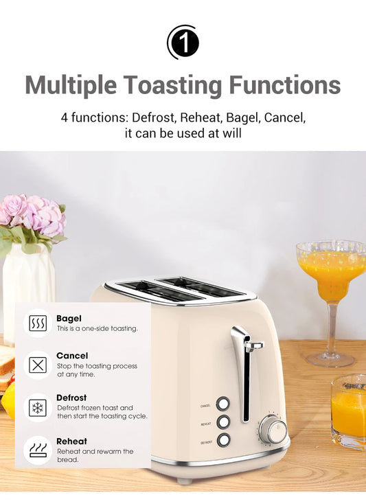 JMT-887946 Stainless Steel Retro 2-Slice Bread Toaster for Perfect Breakfast Toasts