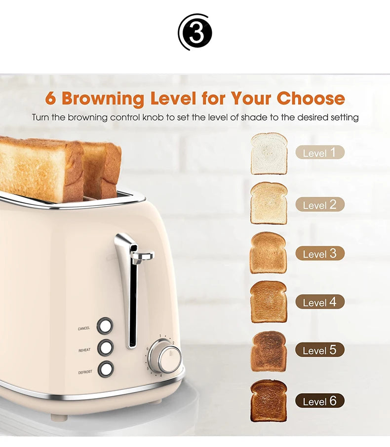 JMT-887946 Stainless Steel Retro 2-Slice Bread Toaster for Perfect Breakfast Toasts