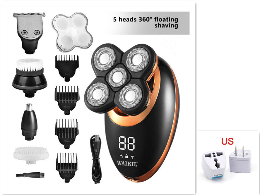 JMT-888522 USB Rechargeable 5-in-1 Electric Shaver with LCD Display and Waterproof Design