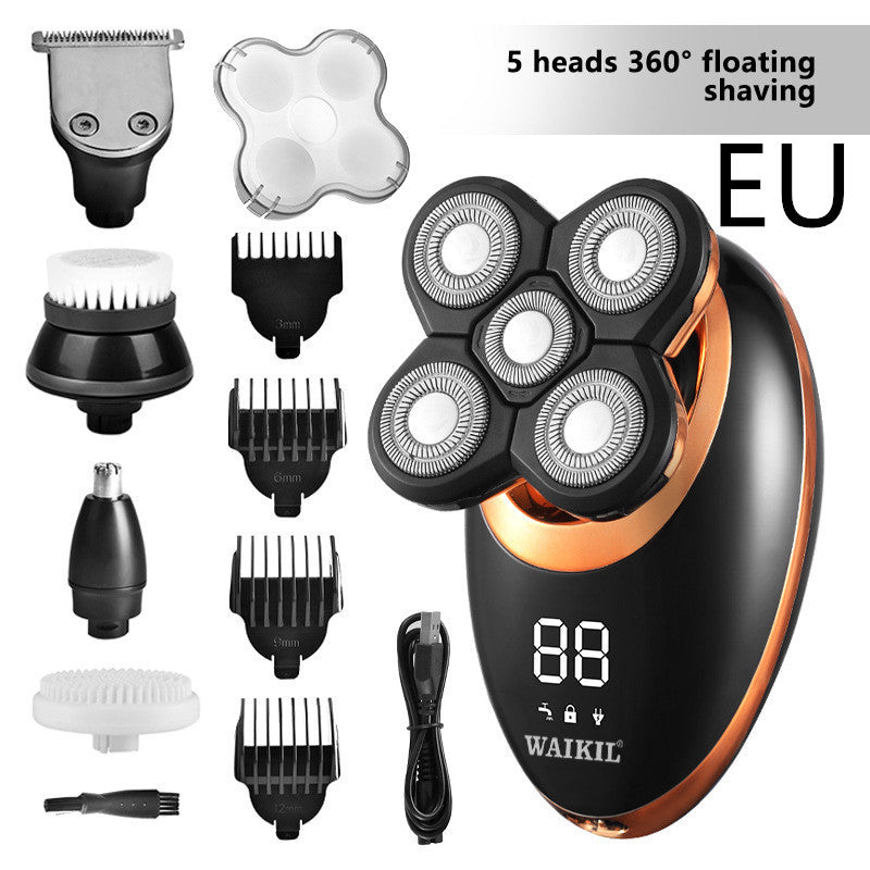 JMT-888522 USB Rechargeable 5-in-1 Electric Shaver with LCD Display and Waterproof Design