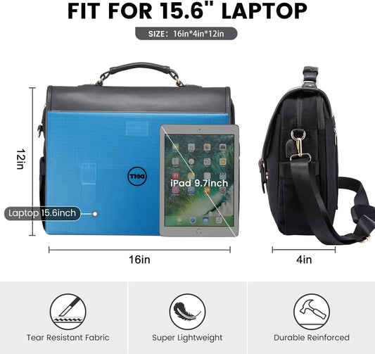 JMT-889098 Large Canvas Computer Work Bag for Women, Stylish Shoulder Handbag and 15.6in Laptop Briefcase