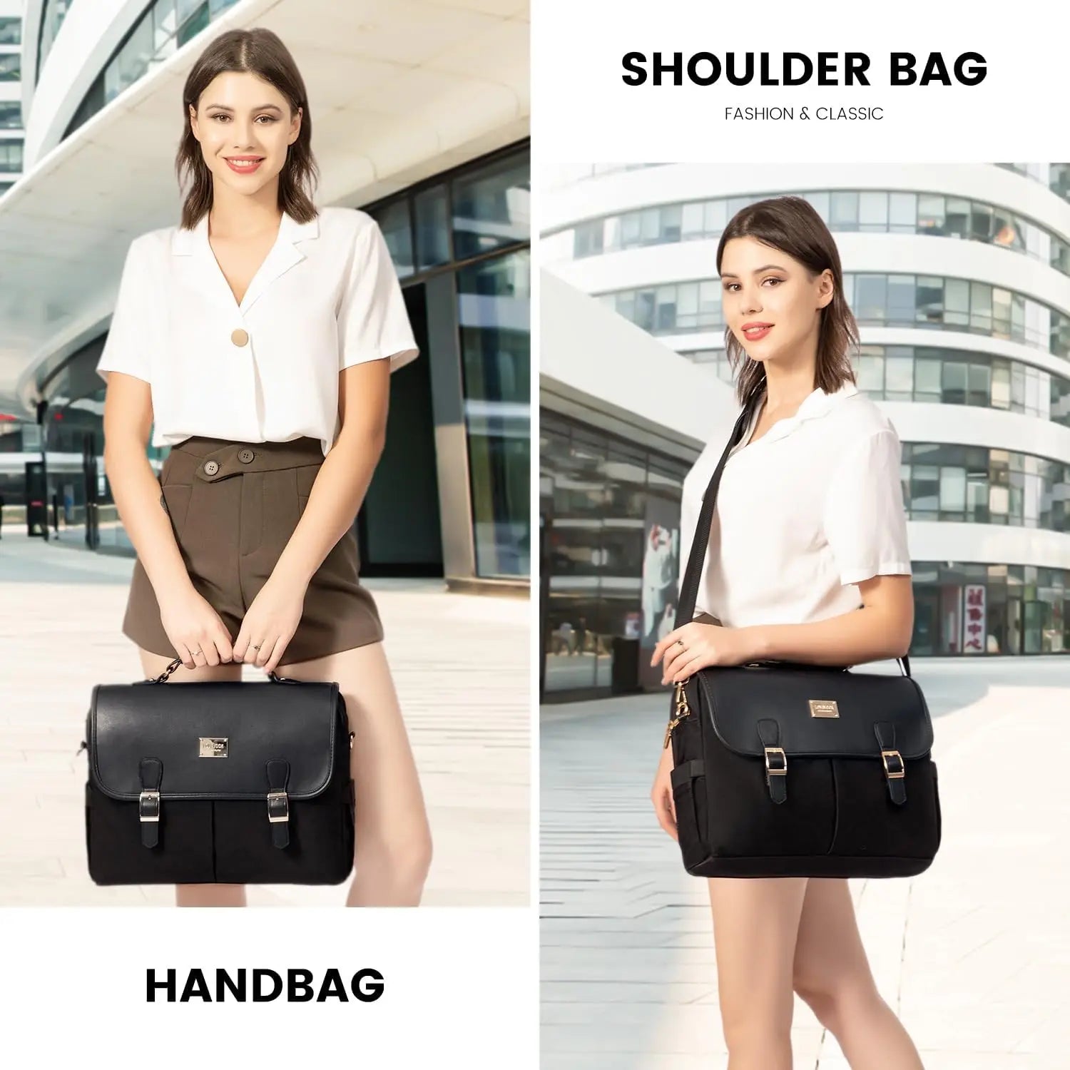 JMT-889098 Large Canvas Computer Work Bag for Women, Stylish Shoulder Handbag and 15.6in Laptop Briefcase