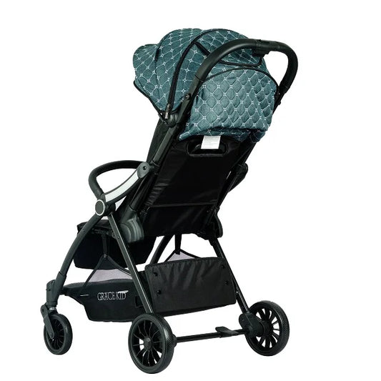 JMT-889290 Quilted Green Baby Stroller with EVA Wheels, Footrests, and Cup Holder