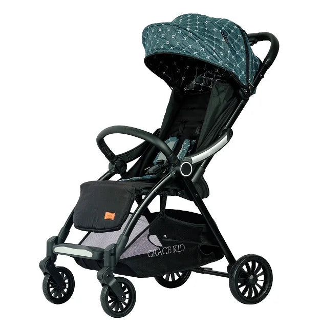 JMT-889290 Quilted Green Baby Stroller with EVA Wheels, Footrests, and Cup Holder