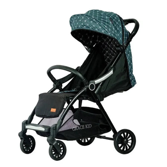 JMT-889290 Quilted Green Baby Stroller with EVA Wheels, Footrests, and Cup Holder
