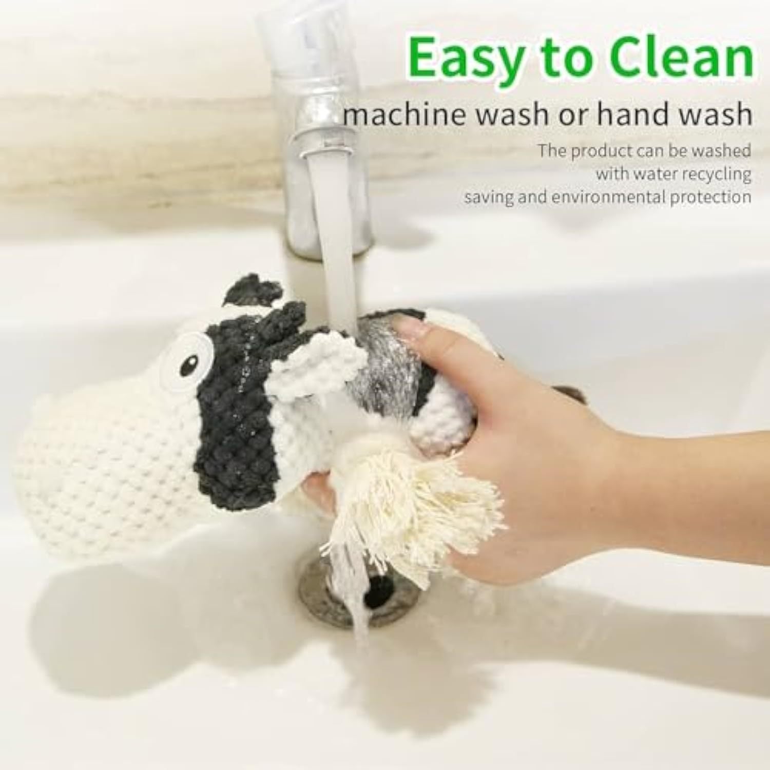 JMT-889418 Durable Cow Plush Dog Toy with Squeaker – Interactive Chew Toy for Small, Medium, and Large Dogs