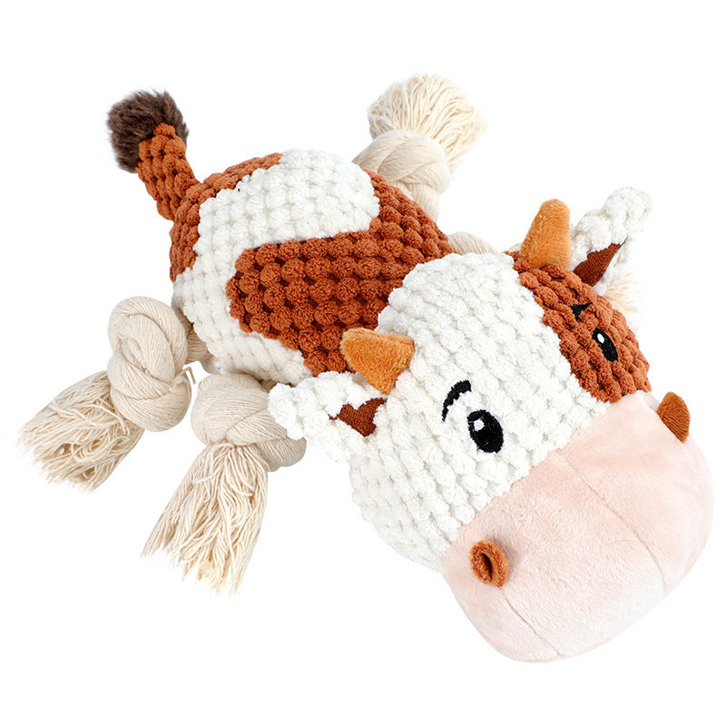 JMT-889418 Durable Cow Plush Dog Toy with Squeaker – Interactive Chew Toy for Small, Medium, and Large Dogs