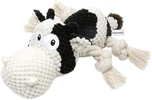 JMT-889418 Durable Cow Plush Dog Toy with Squeaker – Interactive Chew Toy for Small, Medium, and Large Dogs