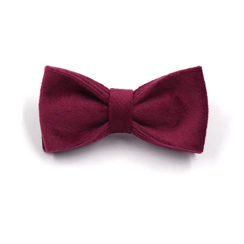 JMT-889610 Soft Burgundy Velvet Dog Collar with Engraved Gold Metal Clasp - Includes Bow Tie and Leash