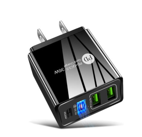 JMT-890122 Dual USB Fast Charge Travel Charger with PD Charging Head - 3000mA Output