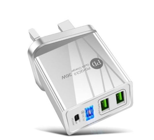 JMT-890122 Dual USB Fast Charge Travel Charger with PD Charging Head - 3000mA Output