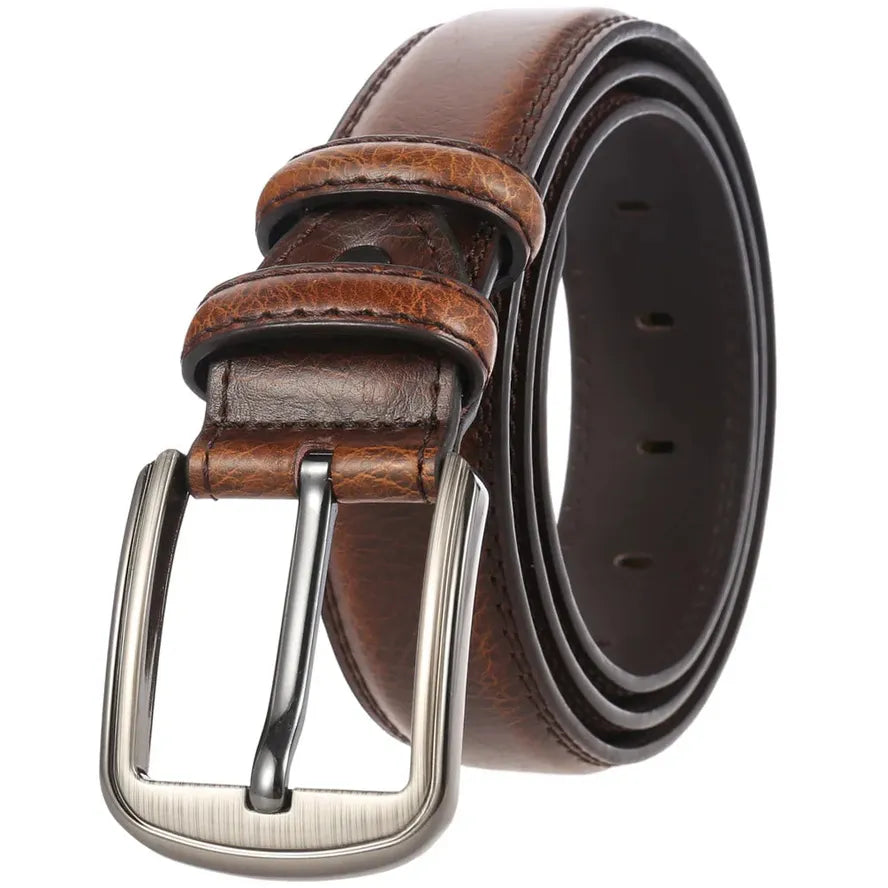 JMT-890186 Men's Vintage Leather Belt with Punch Pin Buckle and Hole Design