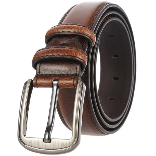 JMT-890186 Men's Vintage Leather Belt with Punch Pin Buckle and Hole Design