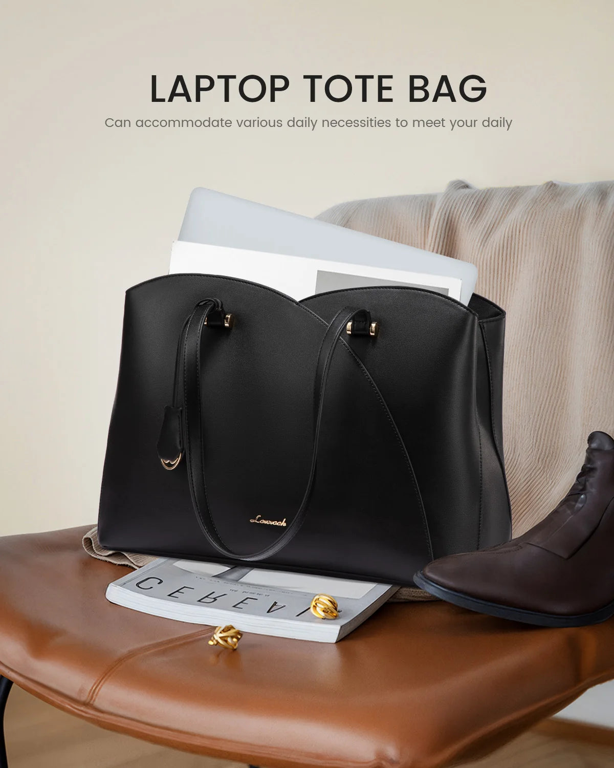 JMT-890250 Trendy 15.6in PU Shoulder Bag for Women - Stylish Luxury Tote Handbag