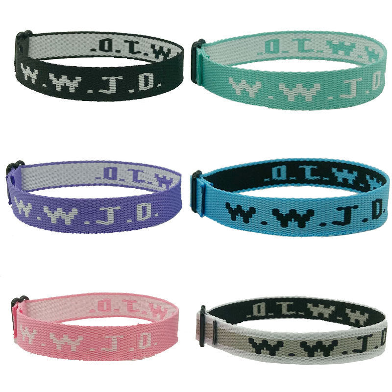 JMT-890250 Unisex Adjustable Jacquard Printed Nylon Wrist Strap Bracelet in Various Colors