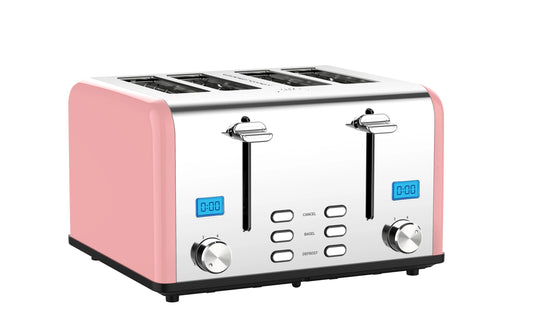 JMT-890378 Smart 4-Slice Retro Stainless Steel Toaster with Custom LCD Display for Perfectly Toasted Bread