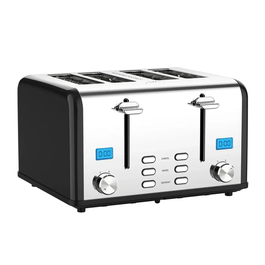 JMT-890378 Smart 4-Slice Retro Stainless Steel Toaster with Custom LCD Display for Perfectly Toasted Bread