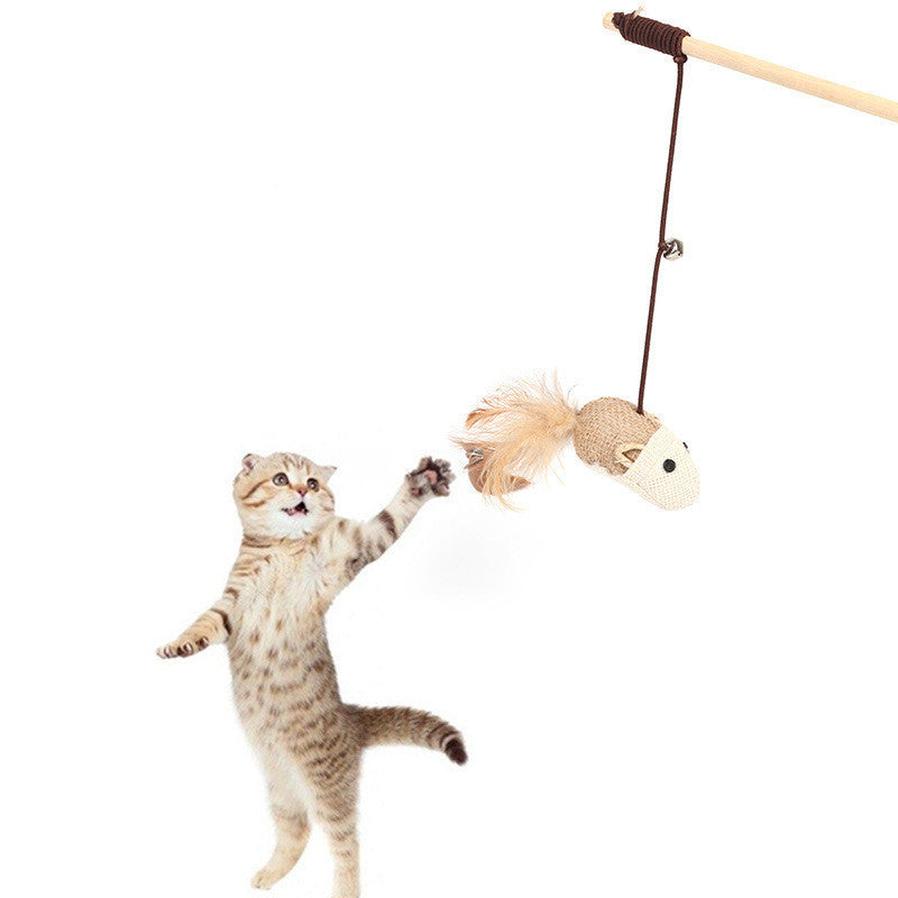 JMT-890570 Hemp Rope Cat Toy with Wooden Pole - 40cm Length