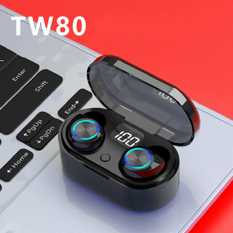 JMT-890570 Wireless Bluetooth Headset with LED Display and Touch Control, Automatic Pairing, Up to 5 Hours Playtime, Charging Case Included