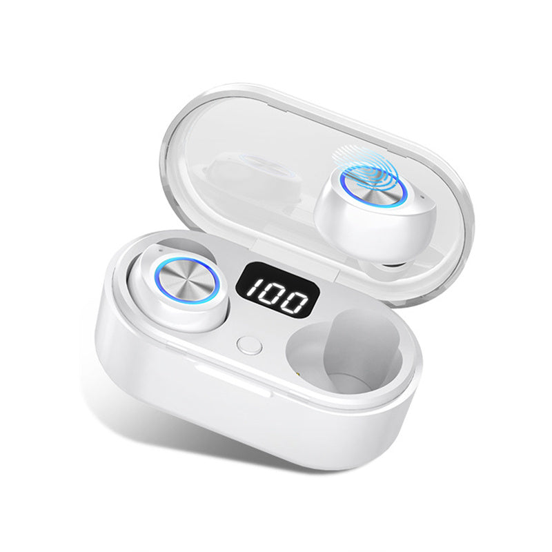 JMT-890570 Wireless Bluetooth Headset with LED Display and Touch Control, Automatic Pairing, Up to 5 Hours Playtime, Charging Case Included