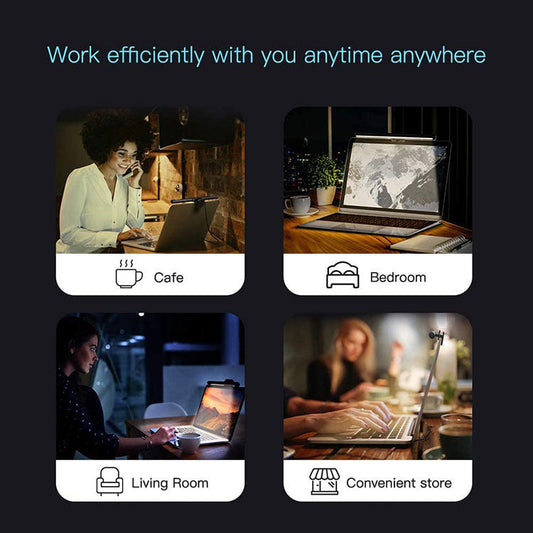 JMT-890762 LED Laptop Screen Hanging Lamp with Eye Protection - USB Powered, Modern Black Design