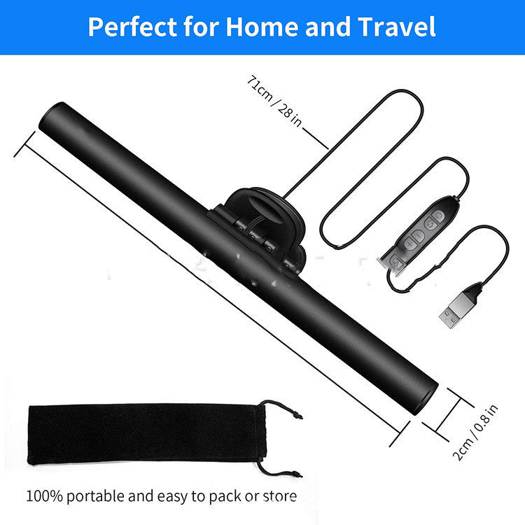JMT-890762 LED Laptop Screen Hanging Lamp with Eye Protection - USB Powered, Modern Black Design
