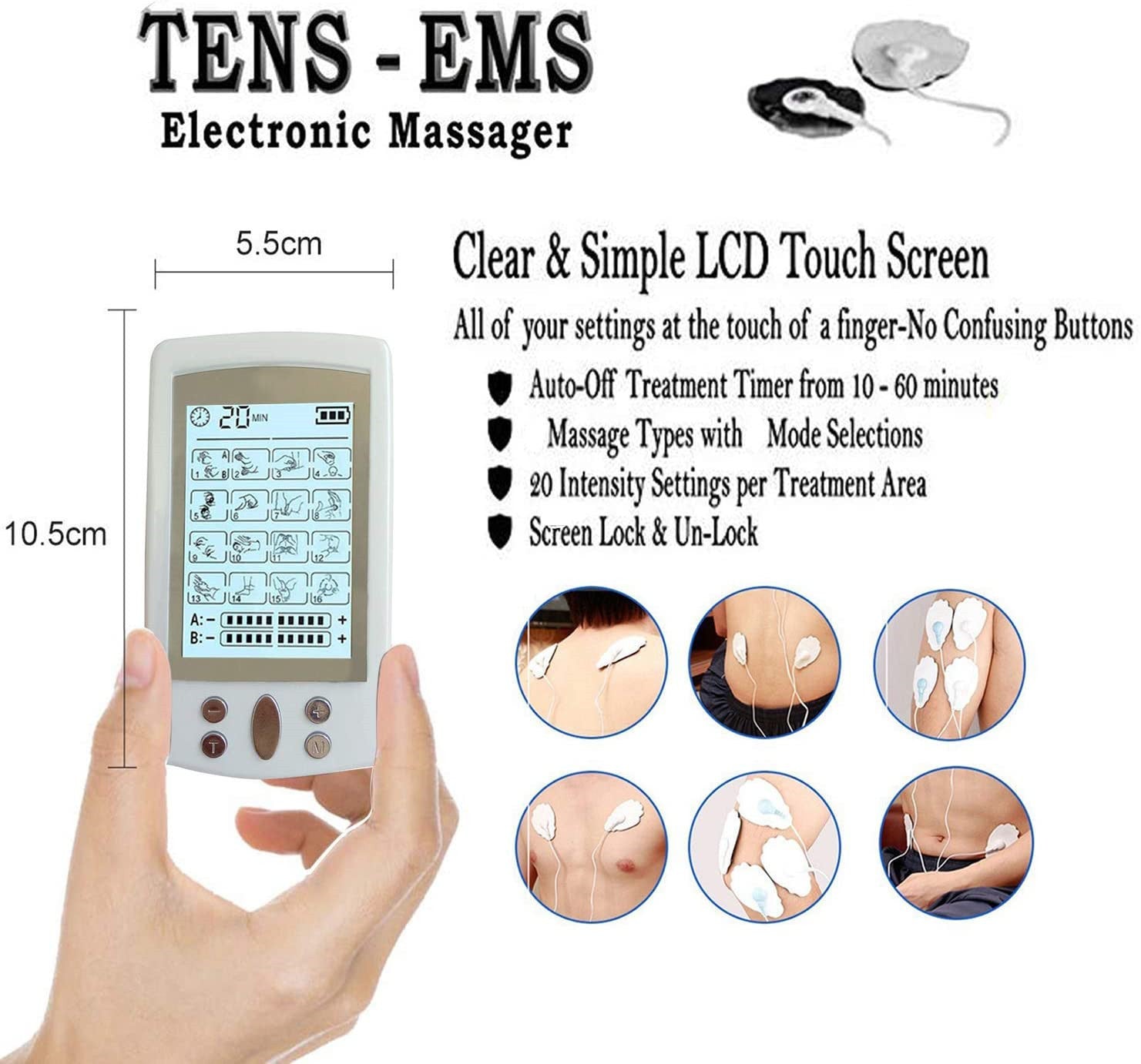 JMT-890826 Double 16 Mode Rechargeable TENS Neck Massager for Head, Neck, Back, and Legs