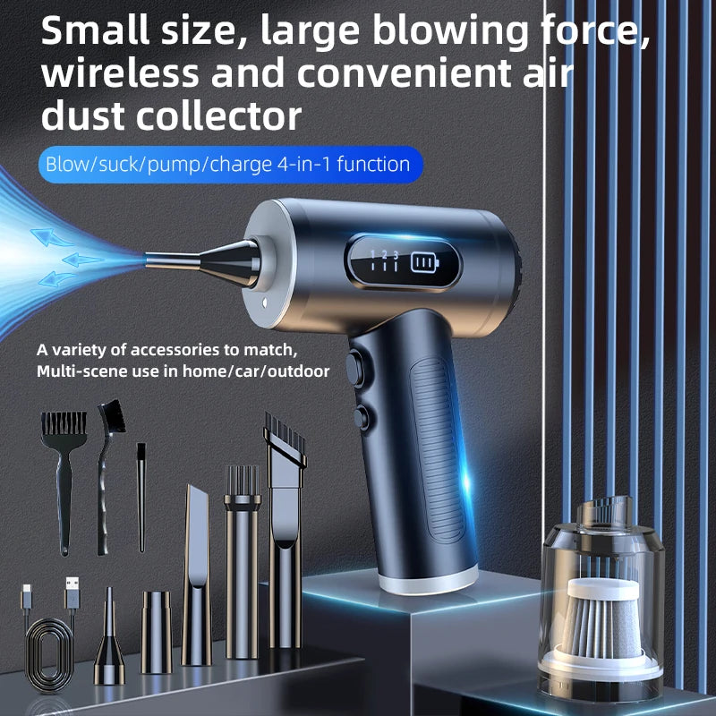 JMT-890890 2-in-1 Turbo Air Blower Vacuum Cleaner for Cars and Computers - High-Pressure Air Duster with Big Jet Fan Technology