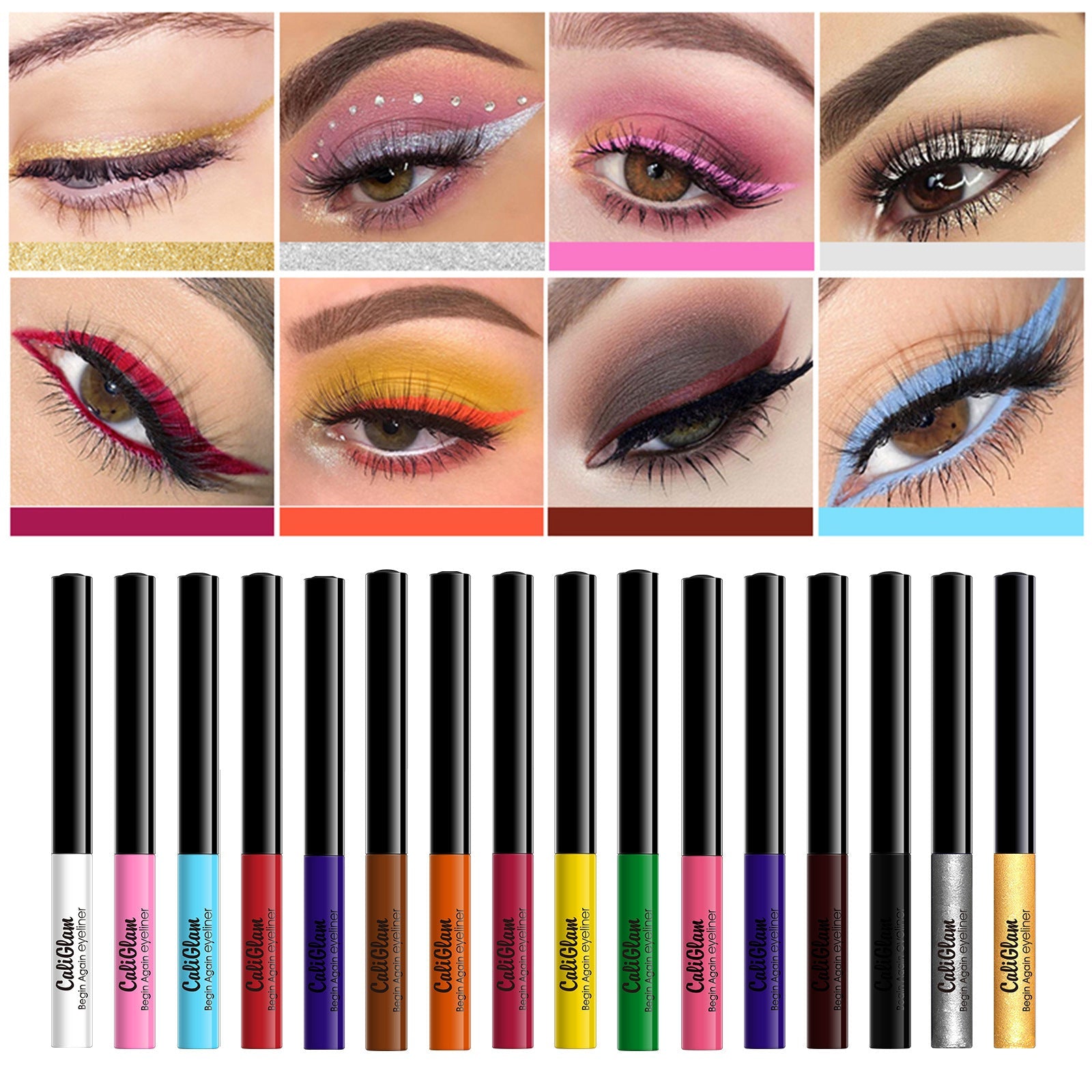 JMT-891018 Waterproof Long-Lasting Liquid Eyeliner Set - 16 Colors, Fine Tip, Non-Smudge